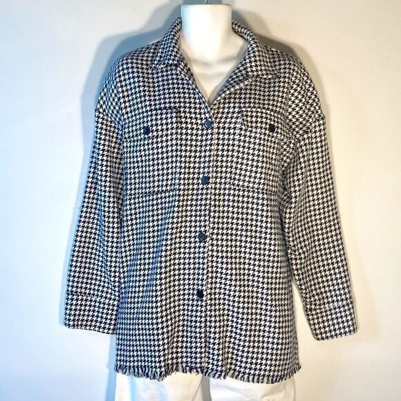 Shein SZ8/10 Houndstooth longline button front shirt or shacket essential office - Picture 2 of 12
